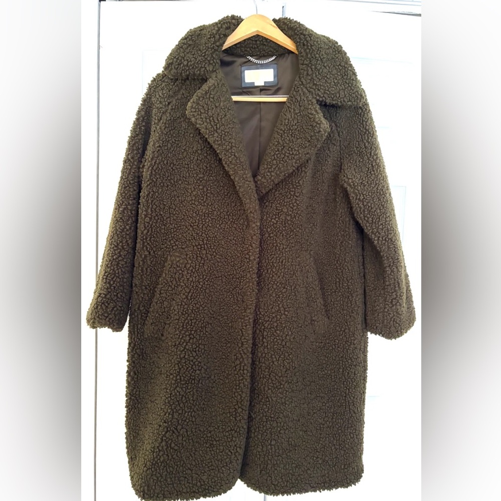 Michael Kors Olive Green Faux Fur Coat